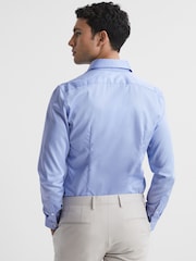 Reiss Mid Blue Remote Slim Fit Cotton Sateen Shirt - Image 5 of 8