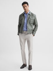 Reiss Mid Blue Remote Slim Fit Cotton Sateen Shirt - Image 6 of 8
