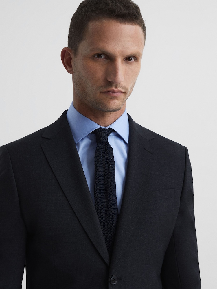Reiss Mid Blue Remote Slim Fit Cotton Sateen Shirt - Image 8 of 8