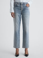 Reiss Light Blue Maisie Cropped Mid Rise Straight Leg Jeans - Image 1 of 5