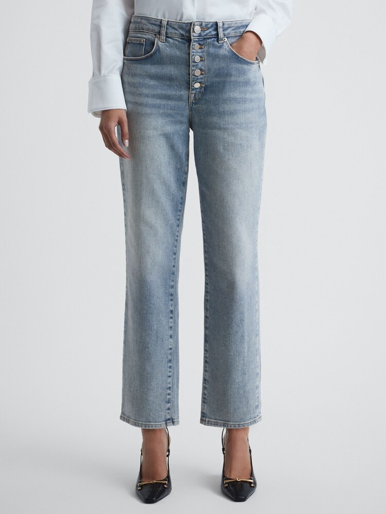 Reiss Light Blue Maisie Cropped Mid Rise Straight Leg Jeans - Image 1 of 5