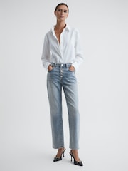 Reiss Light Blue Maisie Cropped Mid Rise Straight Leg Jeans - Image 3 of 5
