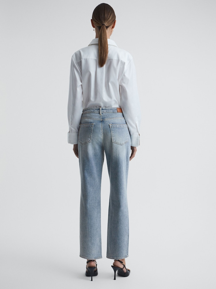 Reiss Light Blue Maisie Cropped Mid Rise Straight Leg Jeans - Image 5 of 5