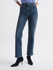 Reiss Mid Blue Phillipa Straight Leg Boyfriend Jeans - Image 1 of 5
