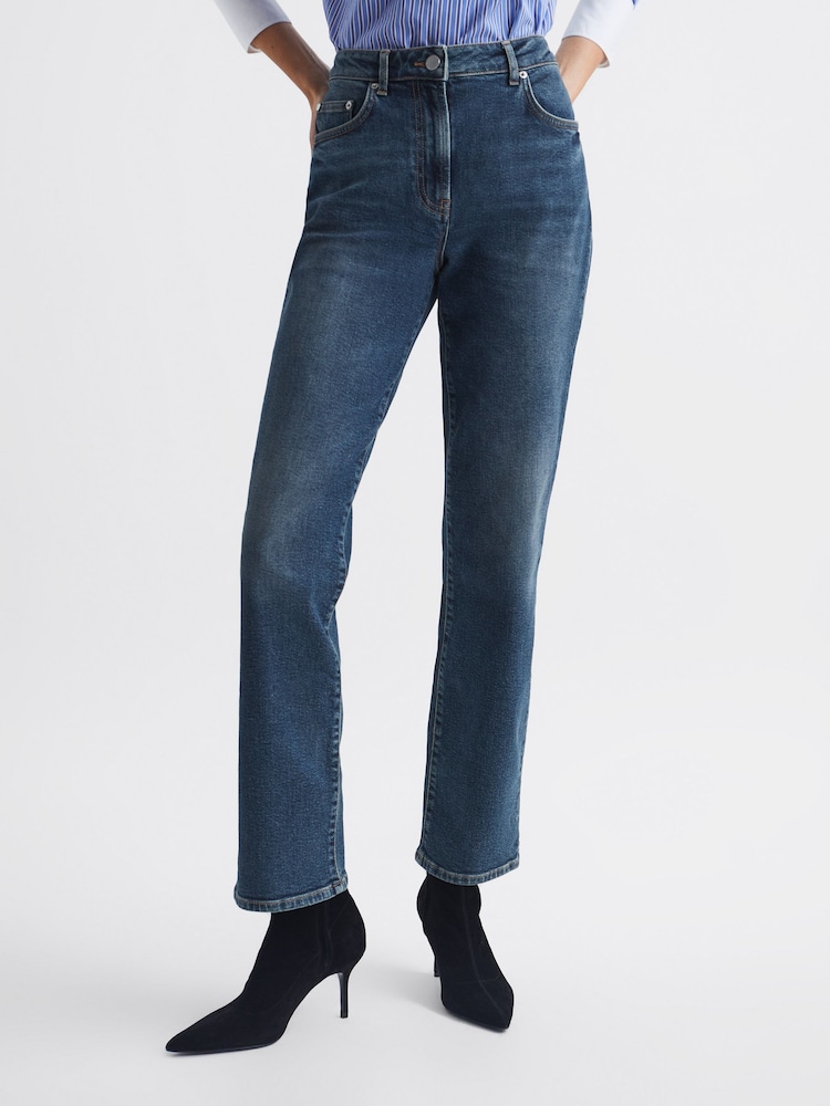 Reiss Mid Blue Phillipa Straight Leg Boyfriend Jeans - Image 1 of 5