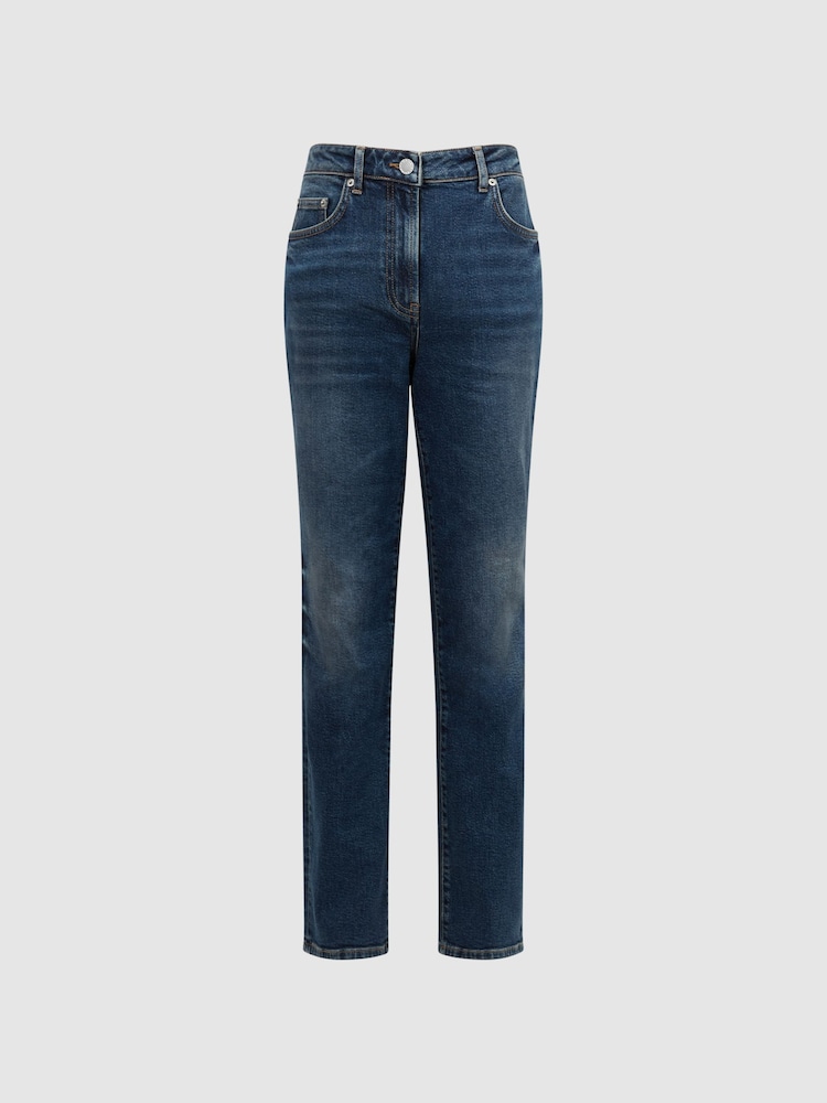 Reiss Mid Blue Phillipa Straight Leg Boyfriend Jeans - Image 2 of 5