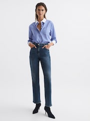 Reiss Mid Blue Phillipa Straight Leg Boyfriend Jeans - Image 3 of 5
