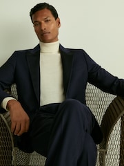 Reiss Navy Poker Peak Lapel Regular Fit Single Breasted Tuxedo Jacket - Image 1 of 7