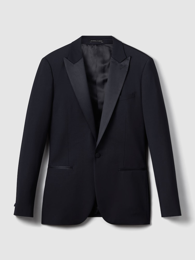 Reiss Navy Poker Peak Lapel Regular Fit Single Breasted Tuxedo Jacket - Image 2 of 7