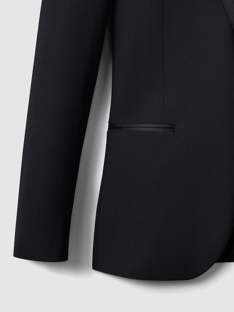 Reiss Navy Poker Peak Lapel Regular Fit Single Breasted Tuxedo Jacket - Image 7 of 7