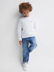 Reiss Ecru Positano Senior Cotton Crew Neck Jumper - Image 6 of 7