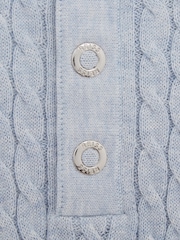 Reiss Soft Blue Melange Eli Senior Press Stud Cable Knit Polo Shirt - Image 6 of 6