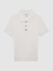 Reiss Ecru Eli Senior Press Stud Cable Knit Polo Shirt - Image 2 of 6