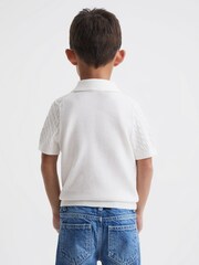 Reiss Ecru Eli Senior Press Stud Cable Knit Polo Shirt - Image 5 of 6