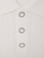Reiss Ecru Eli Senior Press Stud Cable Knit Polo Shirt - Image 6 of 6