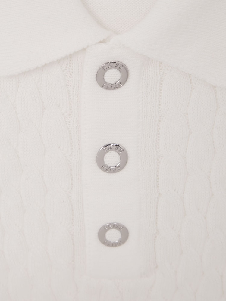 Reiss Ecru Eli Senior Press Stud Cable Knit Polo Shirt - Image 6 of 6
