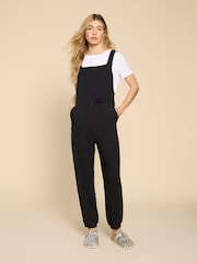 White Stuff Black 100% Cotton Jersey Daphne Dungarees - Image 1 of 4
