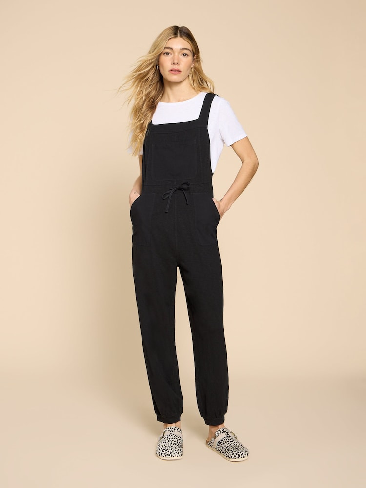 White Stuff Black 100% Cotton Jersey Daphne Dungarees - Image 1 of 4