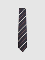 Reiss Navy Seville Silk Blend Striped Tie - Image 1 of 4