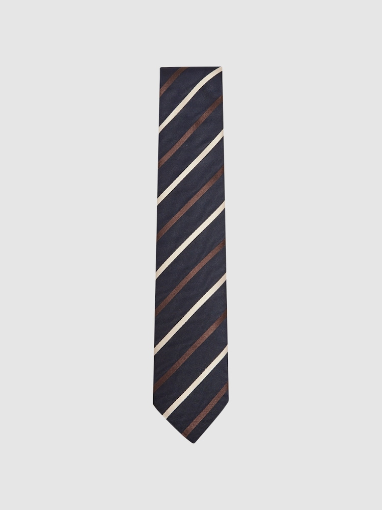 Reiss Navy Seville Silk Blend Striped Tie - Image 1 of 4