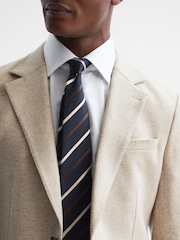 Reiss Navy Seville Silk Blend Striped Tie - Image 2 of 4
