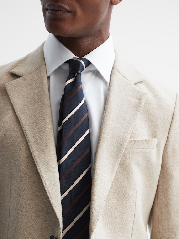 Reiss Navy Seville Silk Blend Striped Tie - Image 2 of 4