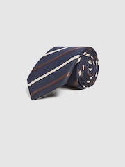Reiss Navy Seville Silk Blend Striped Tie - Image 3 of 4