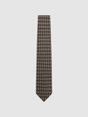 Reiss Chocolate Monza Silk Geometric Print Tie - Image 1 of 5
