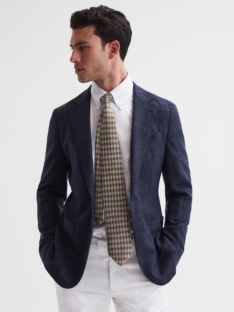 Reiss Chocolate Monza Silk Geometric Print Tie - Image 2 of 5