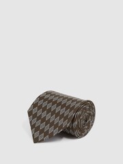 Reiss Chocolate Monza Silk Geometric Print Tie - Image 3 of 5