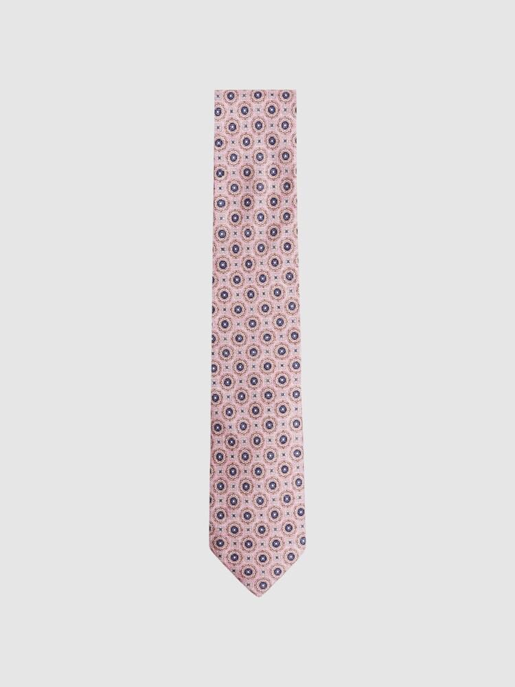 Reiss Soft Rose Asolo Silk Medallion Print Tie - Image 1 of 5