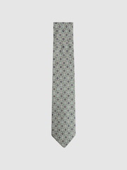 Reiss Sea Green Asolo Silk Medallion Print Tie - Image 1 of 5