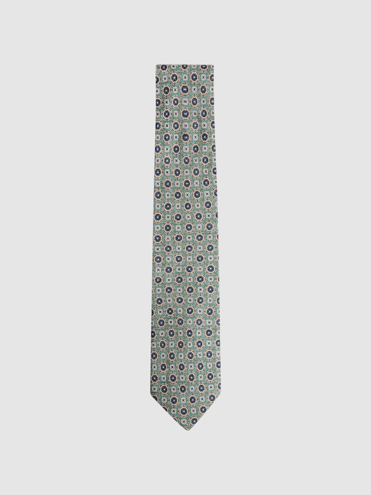 Reiss Sea Green Asolo Silk Medallion Print Tie - Image 1 of 5