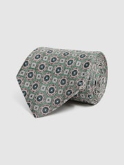 Reiss Sea Green Asolo Silk Medallion Print Tie - Image 3 of 5