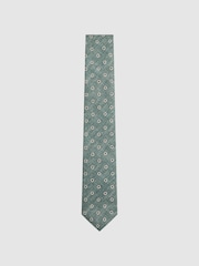 Reiss Sea Green Melange Porto Silk Polka Dot Print Tie - Image 1 of 5
