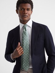 Reiss Sea Green Melange Porto Silk Polka Dot Print Tie - Image 2 of 5
