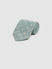 Reiss Sea Green Melange Porto Silk Polka Dot Print Tie - Image 3 of 5