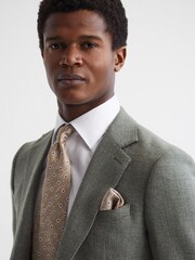 Reiss Oatmeal Melange Porto Silk Polka Dot Print Tie - Image 2 of 5