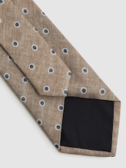 Reiss Oatmeal Melange Porto Silk Polka Dot Print Tie - Image 4 of 5