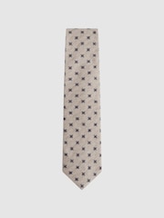Reiss Oatmeal Melange Taranto Floral Medallion Printed Silk Tie - Image 1 of 5