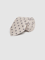 Reiss Oatmeal Melange Taranto Floral Medallion Printed Silk Tie - Image 3 of 5