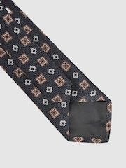 Reiss Indigo Amalfi Medallion Printed Silk Tie - Image 1 of 4