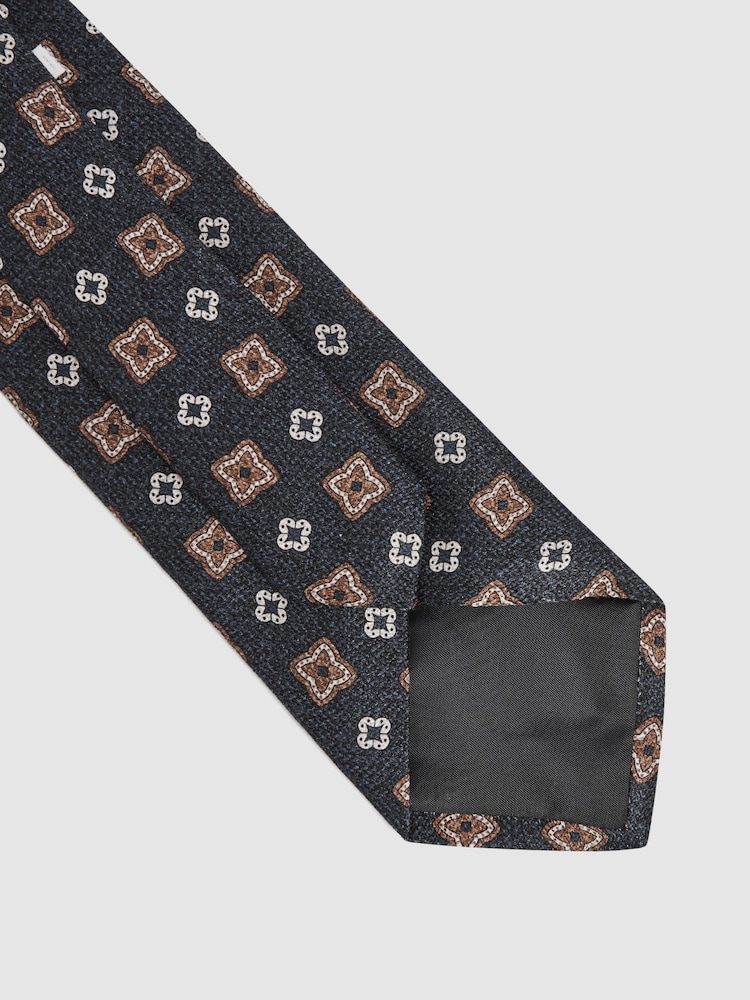 Reiss Indigo Amalfi Medallion Printed Silk Tie - Image 1 of 4