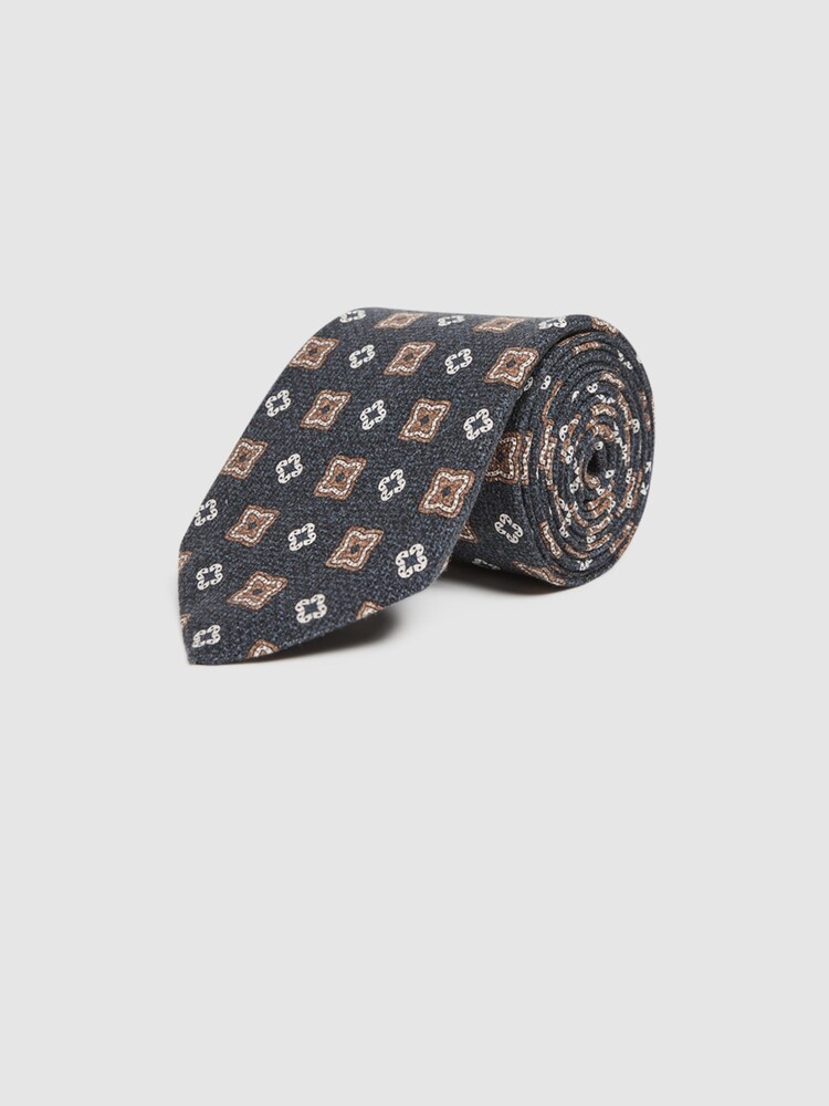 Reiss Indigo Amalfi Medallion Printed Silk Tie - Image 2 of 4