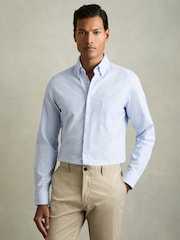 Reiss Soft Blue Greenwich Slim-Fit Button-Down Collar Cotton Oxford Shirt - Image 3 of 8