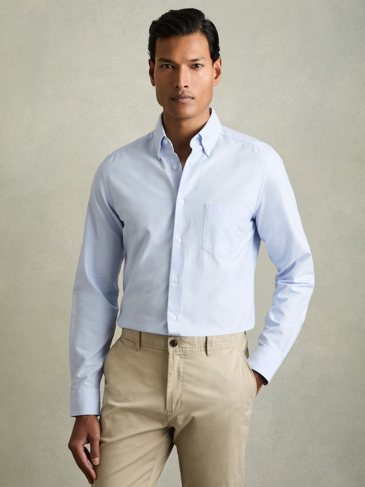 Reiss Soft Blue Greenwich Soft Wash Button Down Oxford Shirt - Image 3 of 8