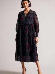 Свободный Оборка ярусное платье мидакси Черный Ted Baker Ellyah - Изображение 1 из 5