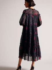 Свободный Оборка ярусное платье мидакси Черный Ted Baker Ellyah - Изображение 2 из 5