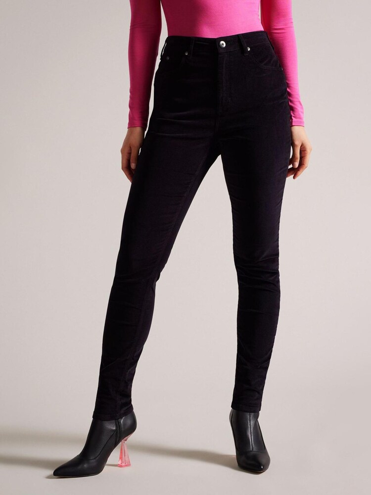 Ted Baker Livviah Velvet Skinny Leg Black Denim Trousers - Image 1 of 4 Ted Baker Livviah Velvet Skinny Leg Black Denim Trousers - Image 1 of 4