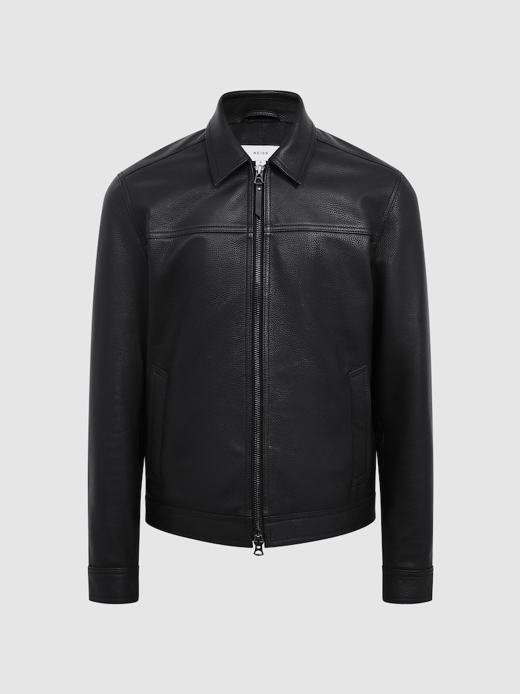 Veste en cuir Reiss Roland zippée - Image 2 de 7